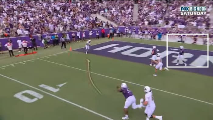 Clark reacts to the first of four Edwards touchdowns on what would be a long day for the TCU defense.